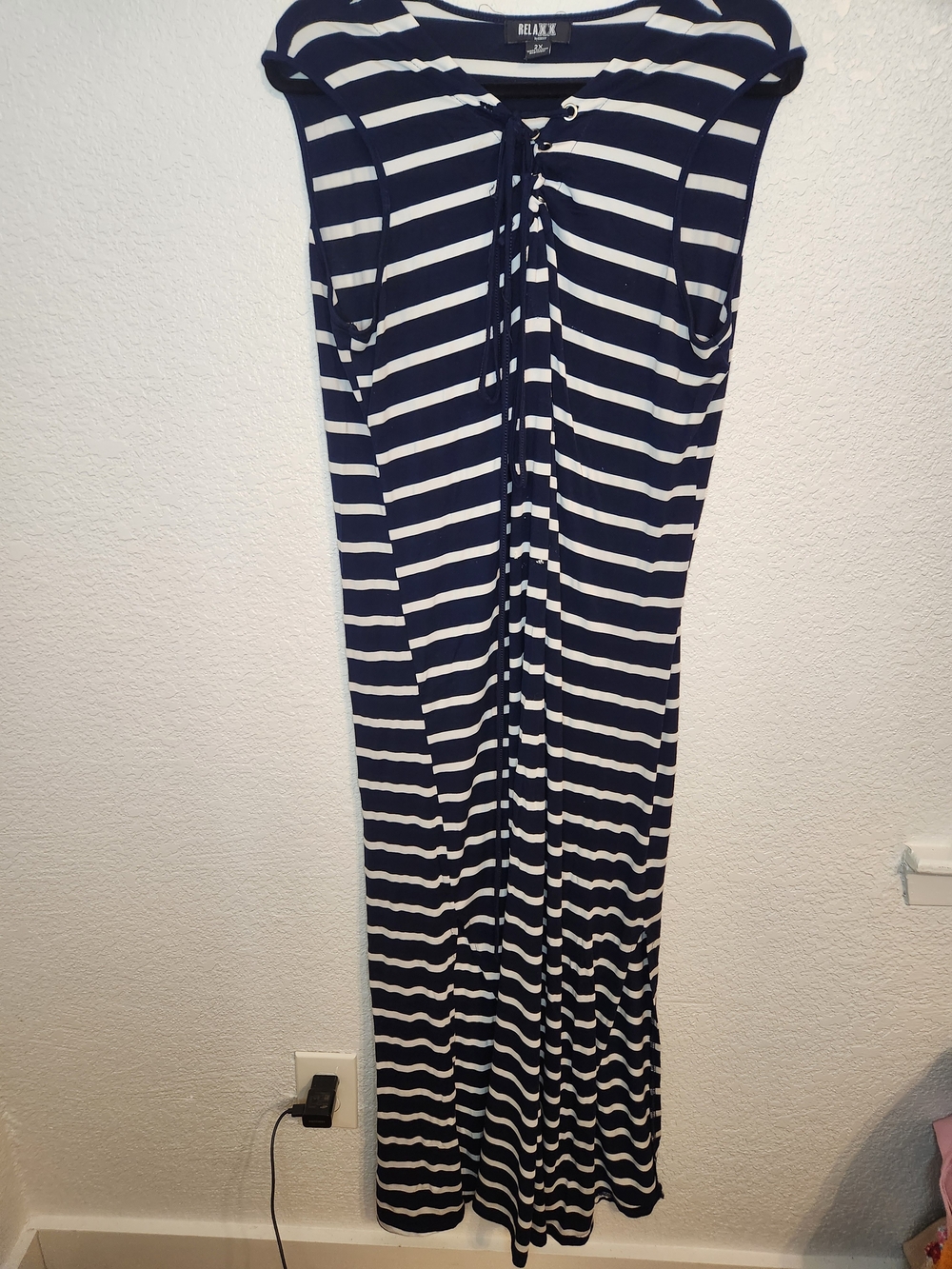 Relaxx Blue White Maxi Dress Sleeveless Nautical Cruise Beach Sz 2x